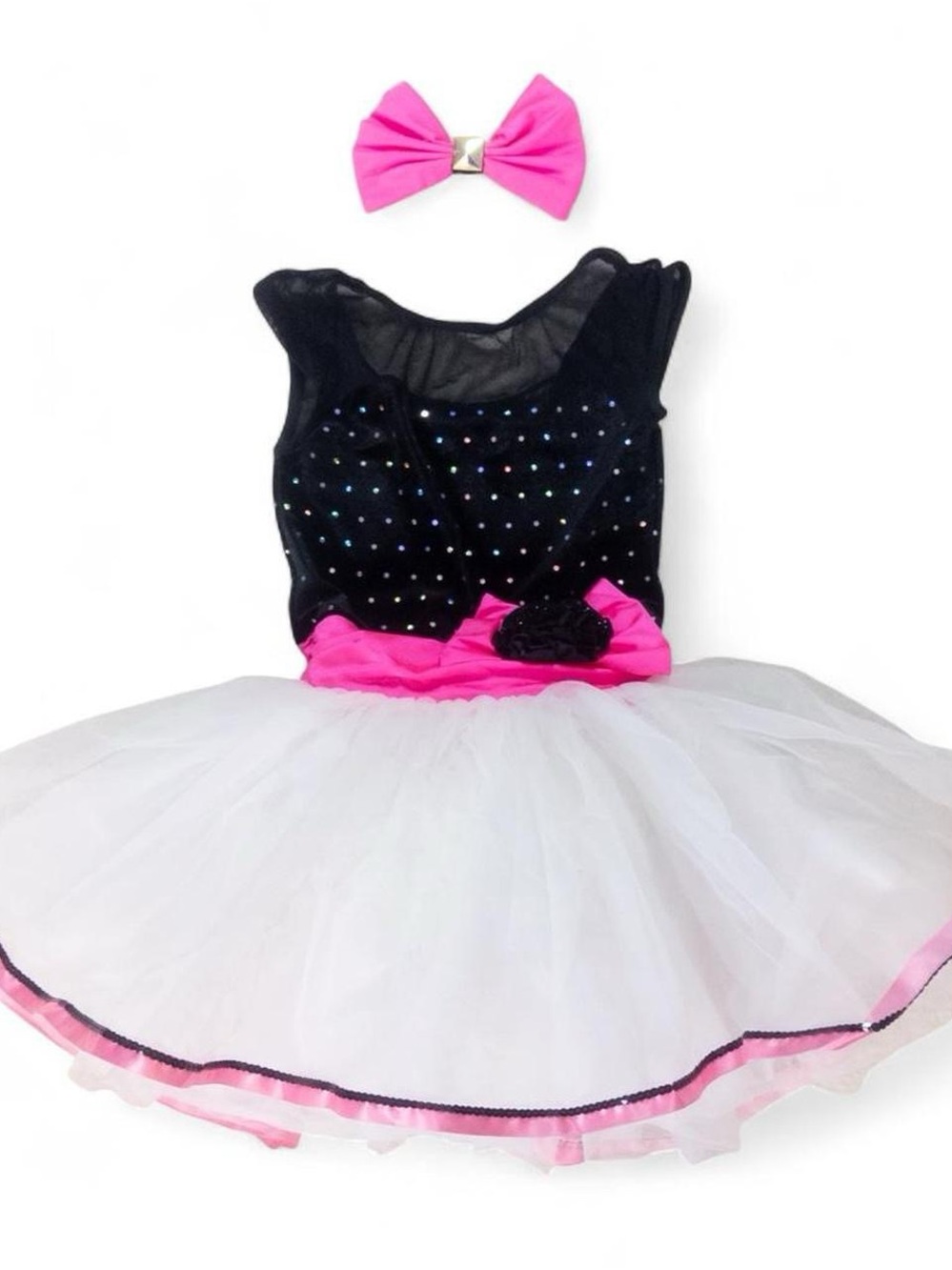 Weissman Dance Costume Girls Medium Black Pink Tutu Recital Outfit Bow